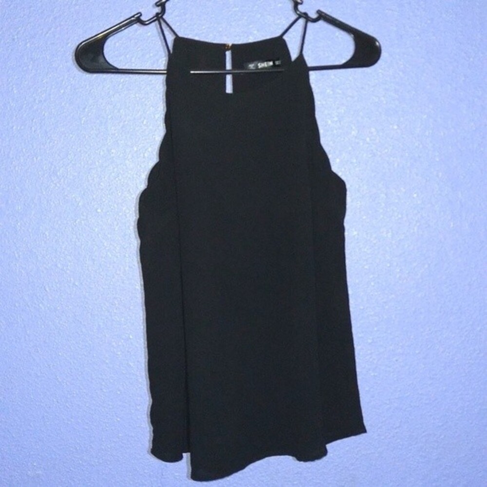 SHEIN Back Keyhole Top - Black Short Sleeve Blouse - Size S